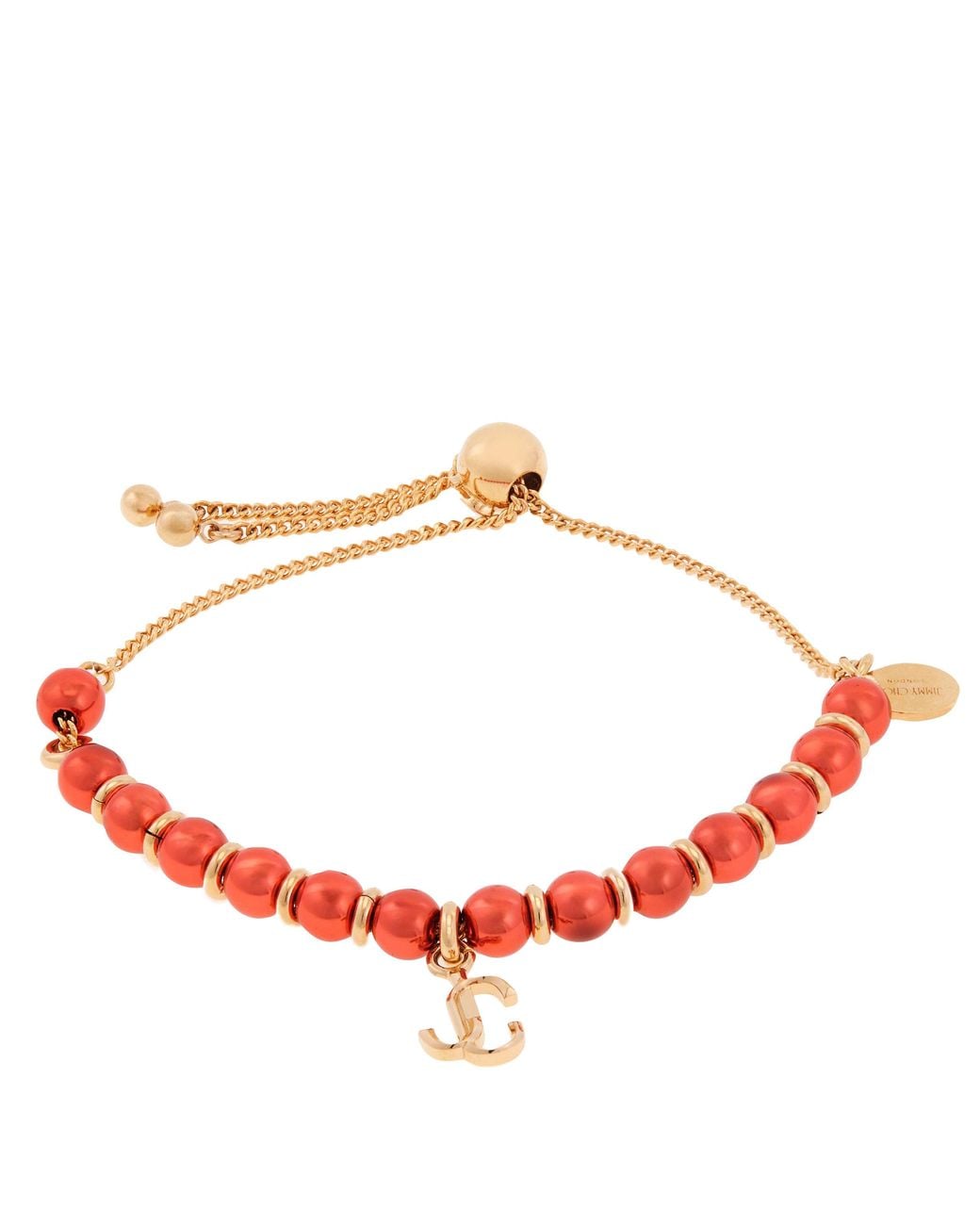 Jimmy Choo Red Beaded Adjustable Chain Bracelet for men