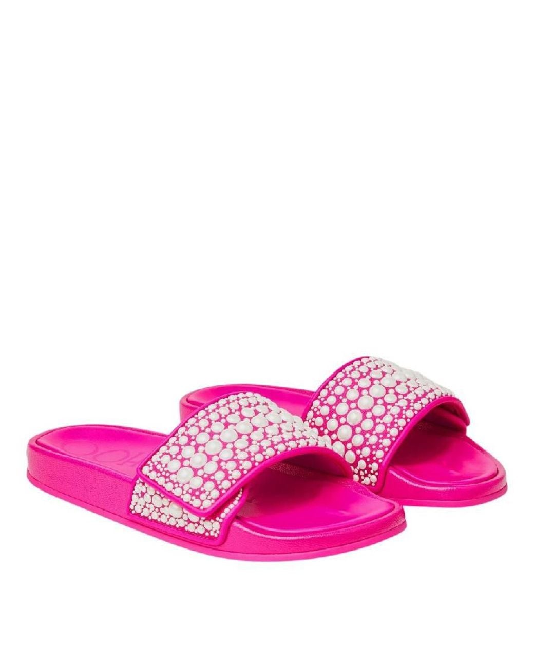 Jimmy Choo Pink Fitz Slides With Pearl Embellishments, Brand Size 34 Us