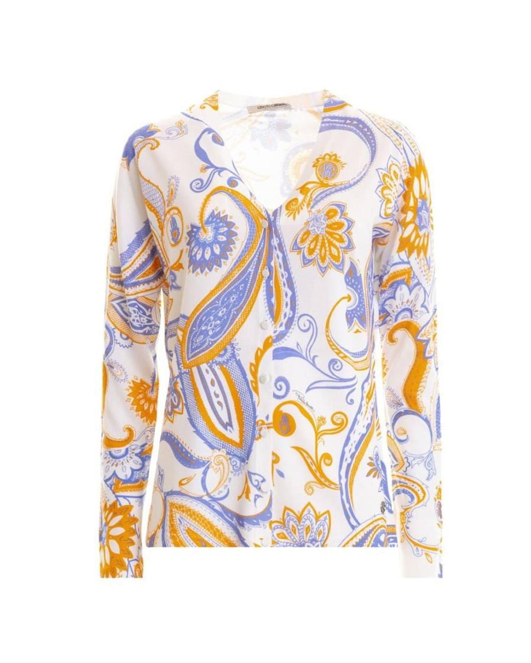 Roberto Cavalli White Silk Paisley Print Cardigan, Brand Size 38 Us for men