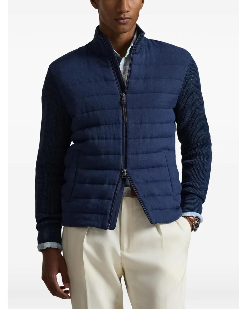 Polo Ralph Lauren Blue Hybrid Linen Full-Zip Jumper for men