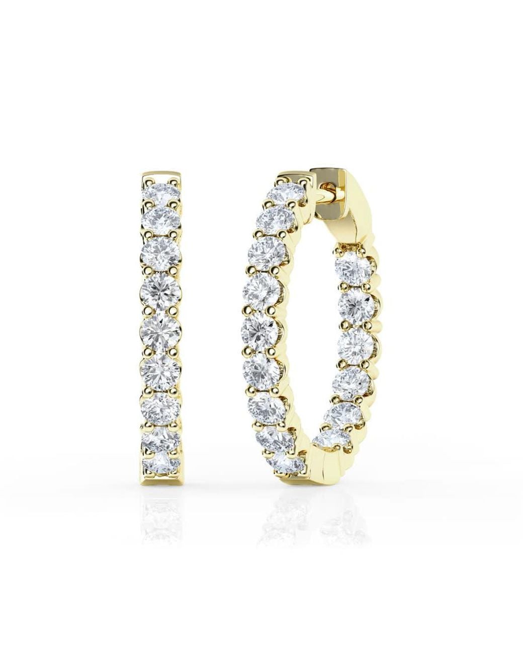 Brilliant Diamond Metallic 2 Carat Round Lab Grown Inside Out Diamond Huggie Hoop Earrings for men