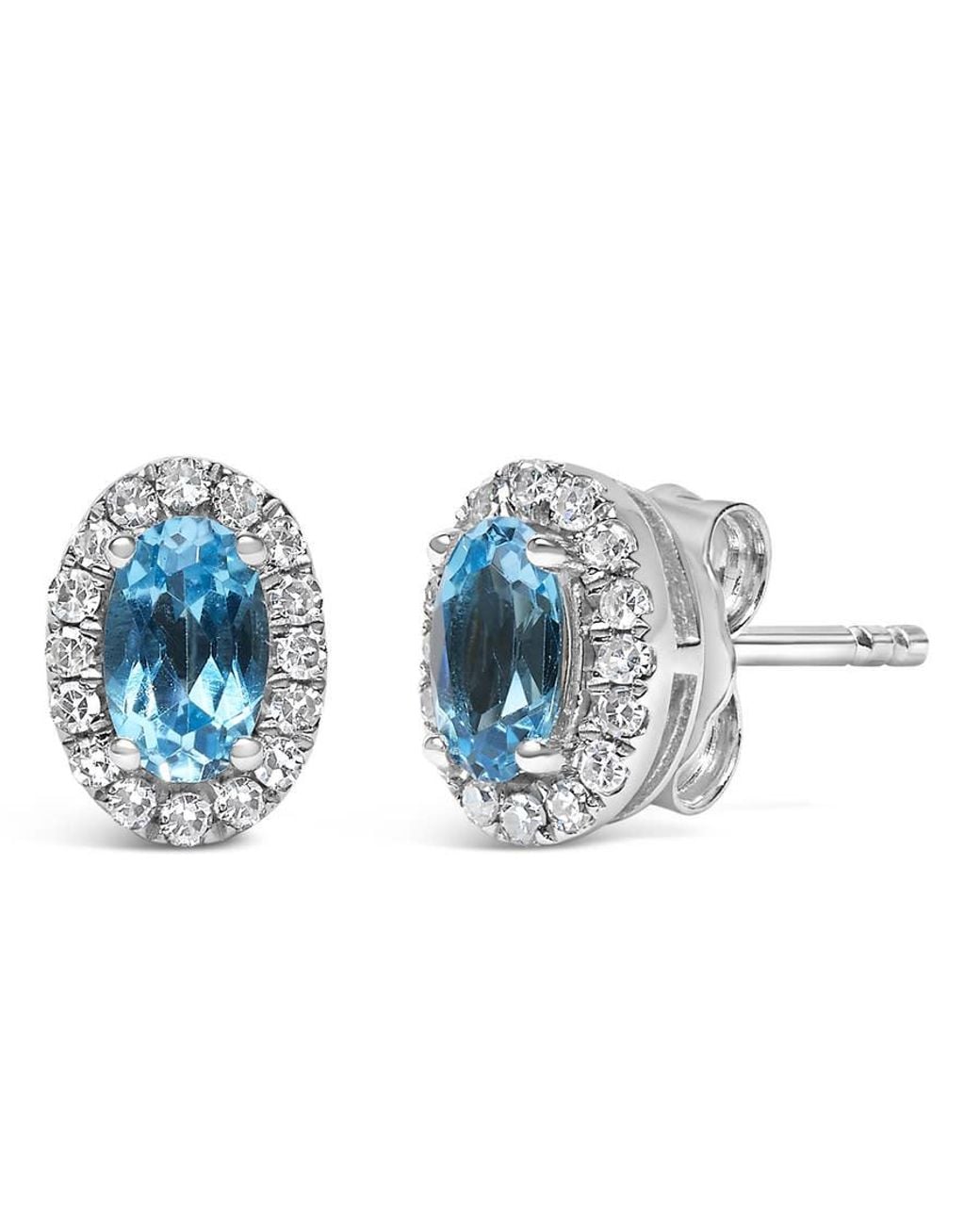Haus of Brilliance Blue 10K 5X3 Mm Oval Topaz And Diamond Halo Stud Earrings (I-J Color, I1-I2 Clarity) for men