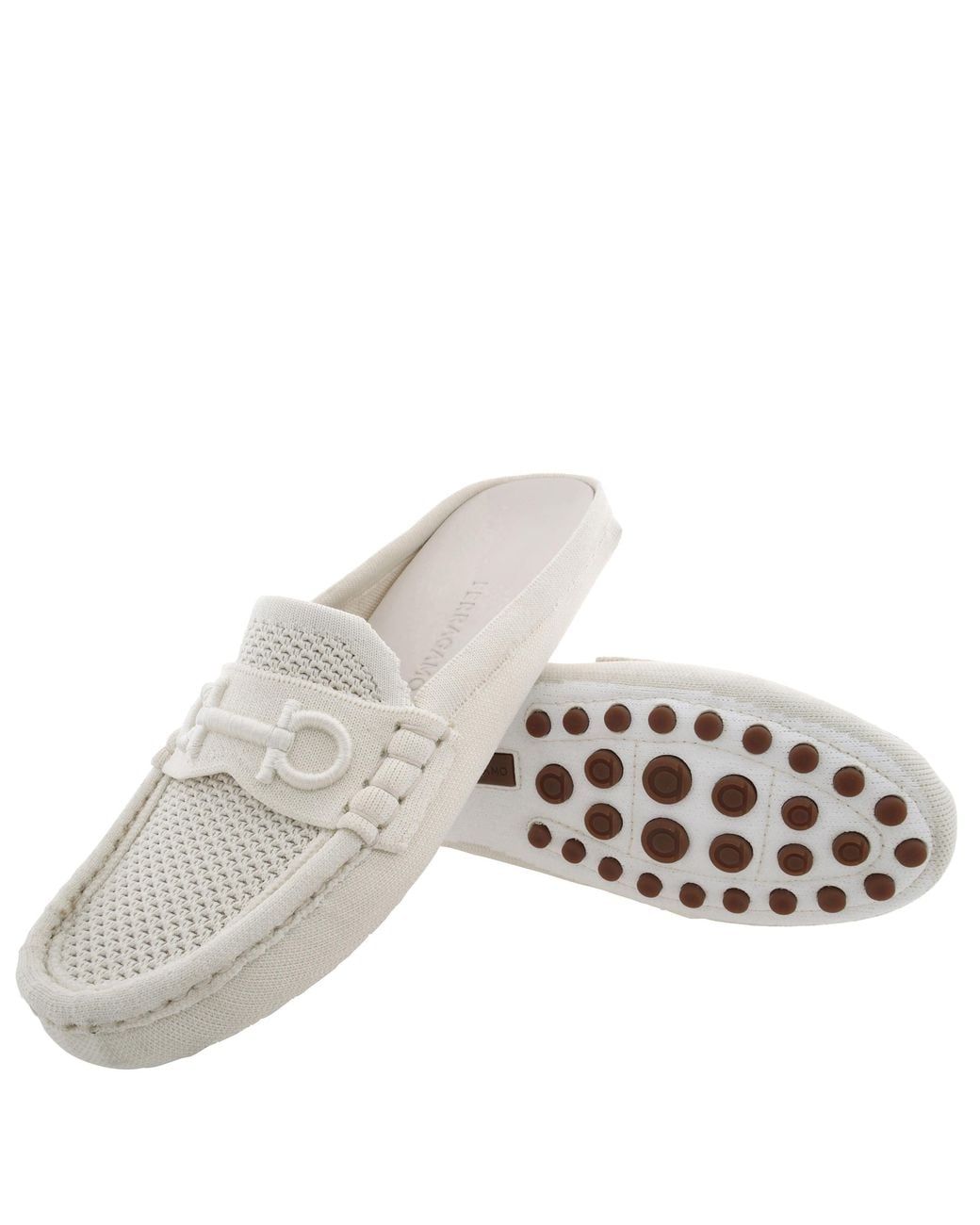 Ferragamo White Darcy Driver Mules