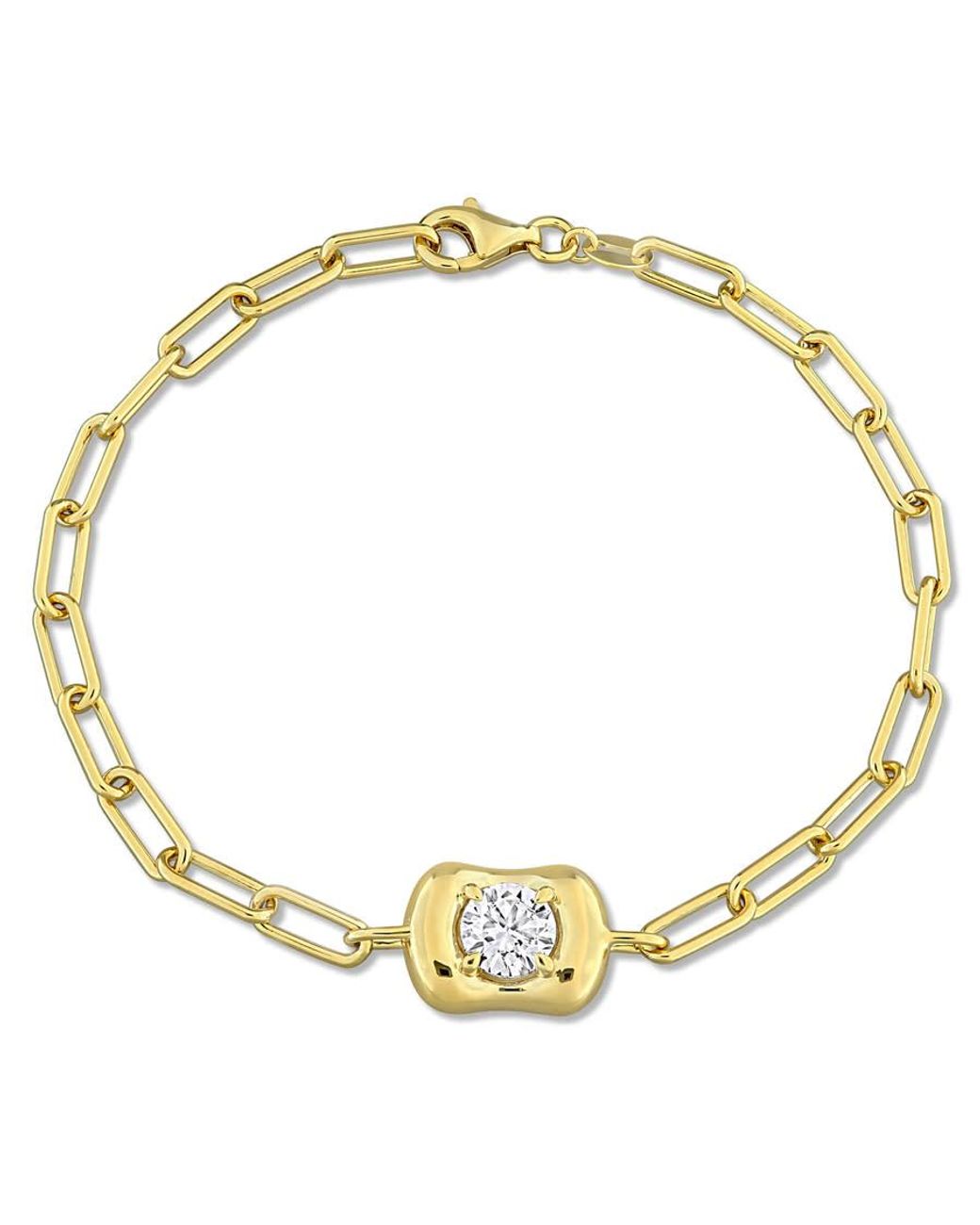 Created Forever Metallic 1Ct Tw Lab-Grown Diamond Puffed Center Paperclip Bracelet for men