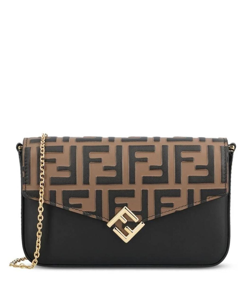 Fendi Black Ff Diamonds Compact Wallet On Chain for men