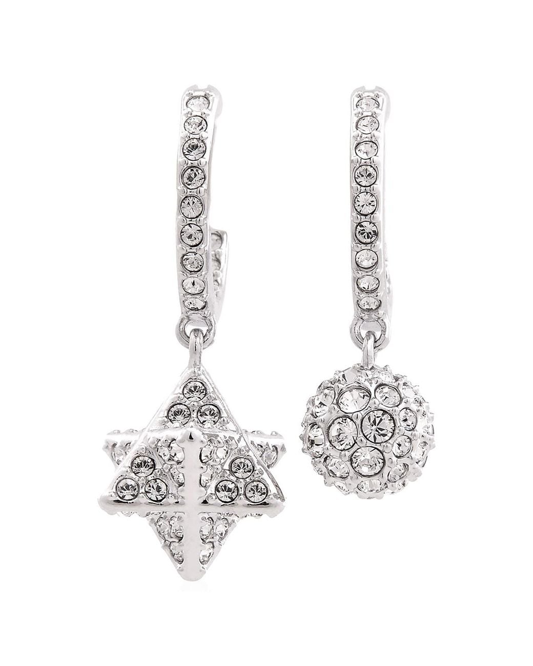 Swarovski Metallic Dextera Pierced Earrings Mini Hoop Star & Sphere Rhodium Shiny Crystal for men