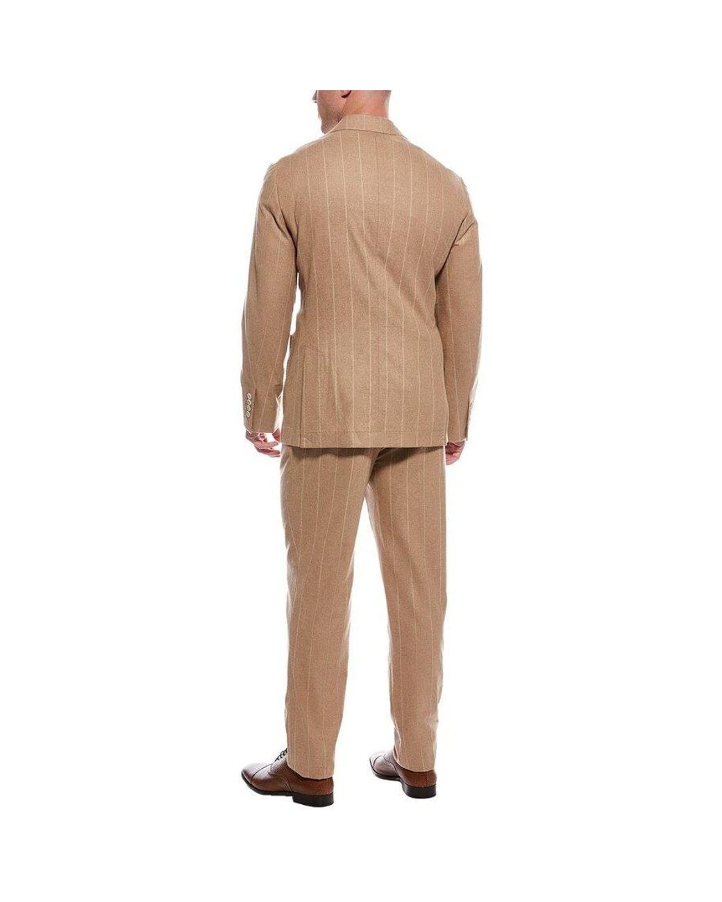 Brunello Cucinelli Natural Tan Pinstripe Tailored Suit, Brand Size 48 (Us for men
