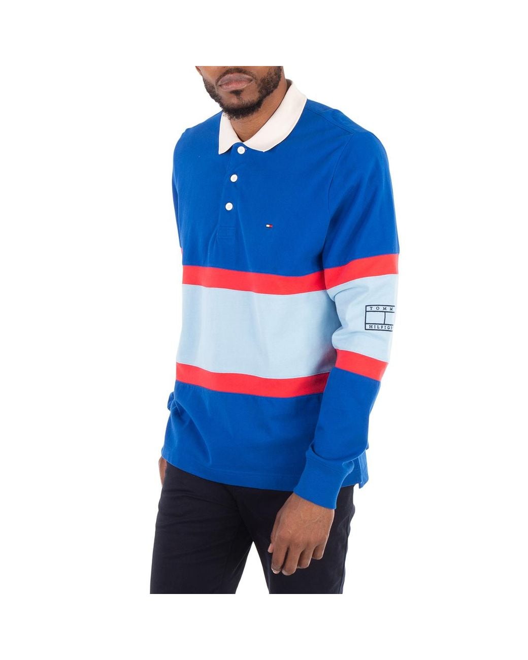 Tommy Hilfiger Blue Blockstripe Rugby Shirt for men