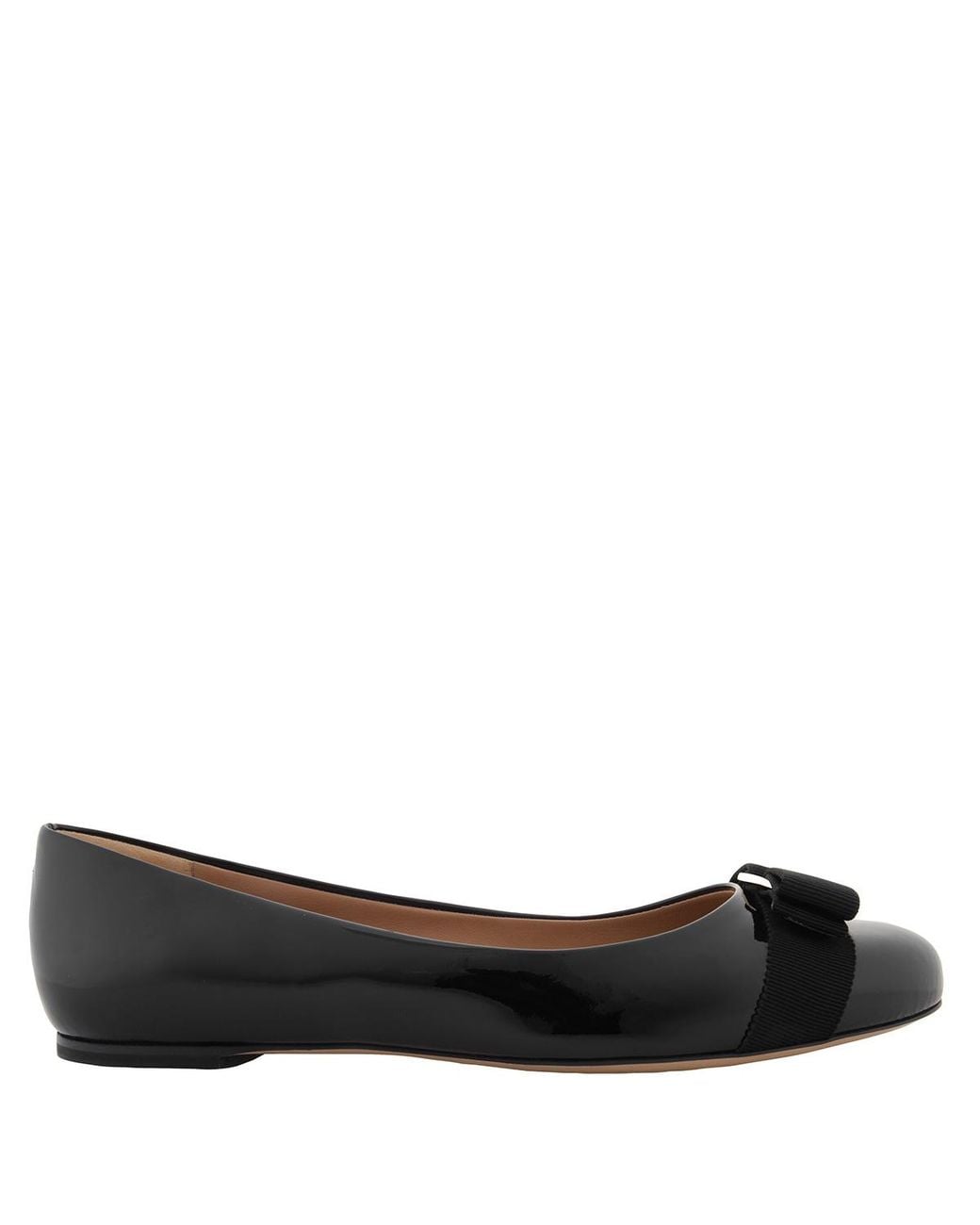 Ferragamo Black Ferragamo Ladies Patent Vara Bow Ballerina Shoes