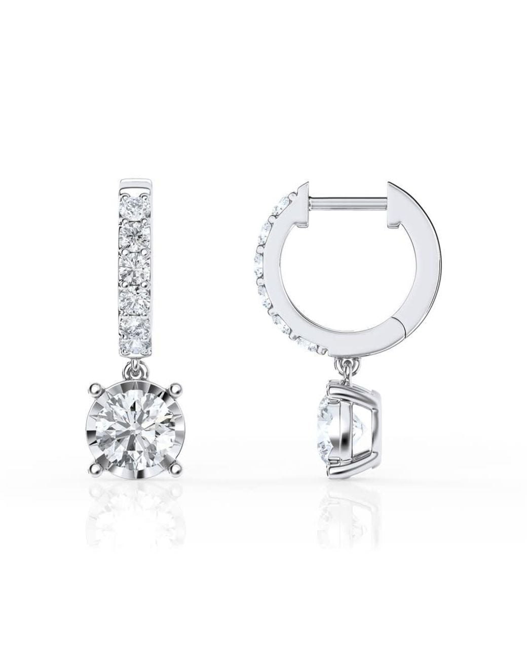 Brilliant Diamond White 2 Carat Lab Grown Diamond Dangle Drop Huggie Hoop Earrings for men