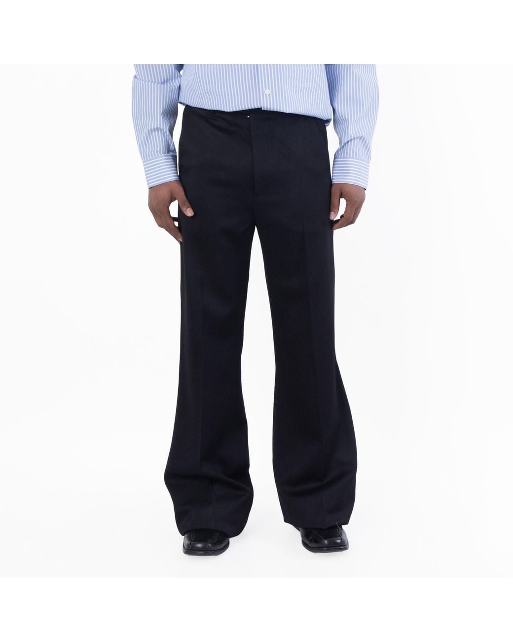 Amiri Blue Creased Flare Wool Pants for men