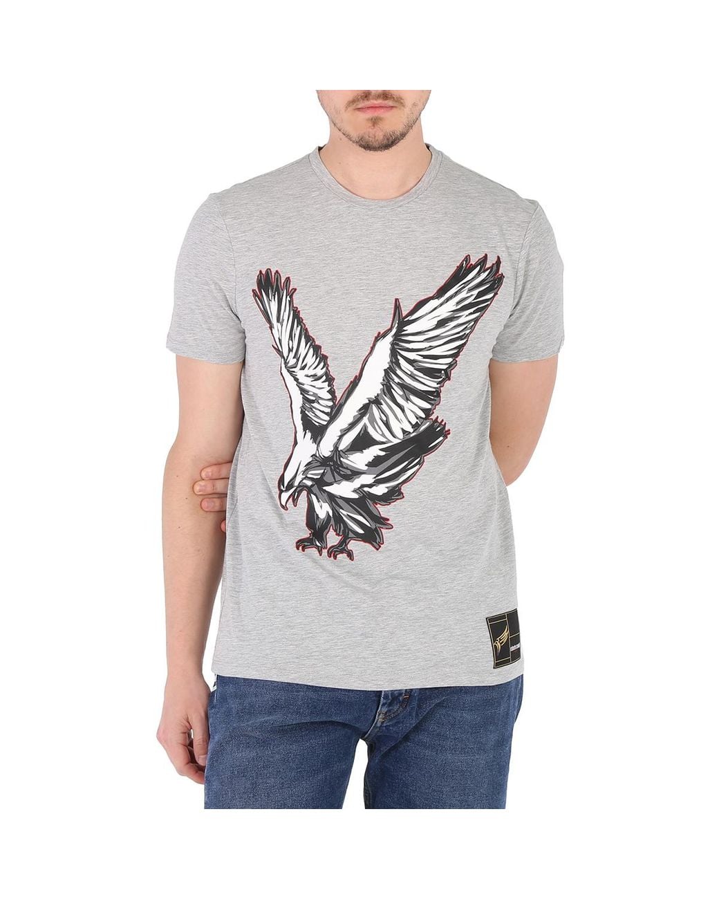 Roberto Cavalli Gray Melange Crewneck Eagle Print Slim Fit T-Shirt for men
