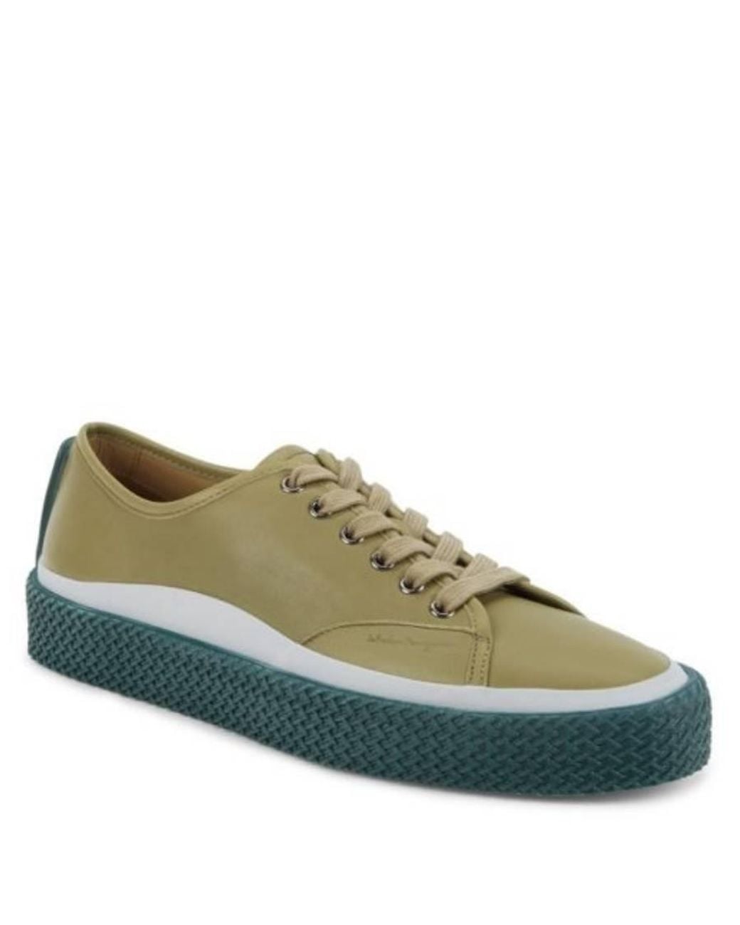Ferragamo Green Ferragamo Storm Leather Low-Top Sneakers for men