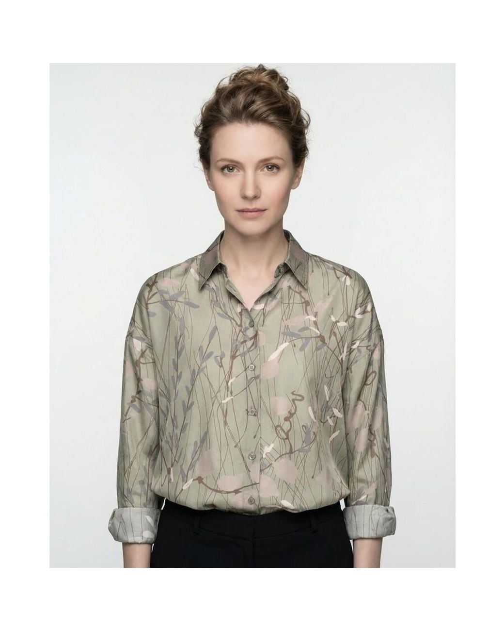 Brunello Cucinelli Gray Silk Floral Shirt, Size X-Large for men