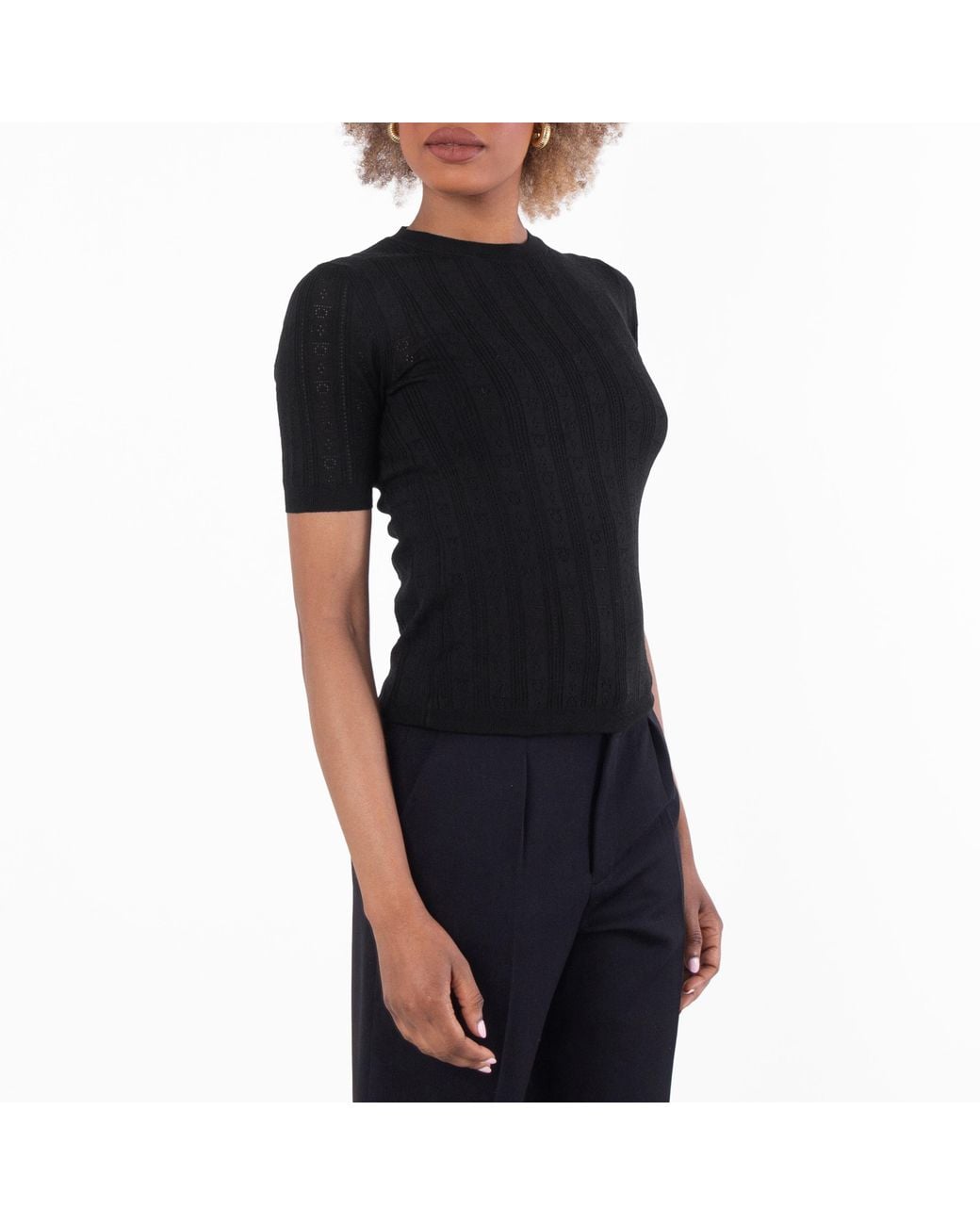 Ferragamo Black Ferragamo Short-Sleeved Gancini Motif Knit Top