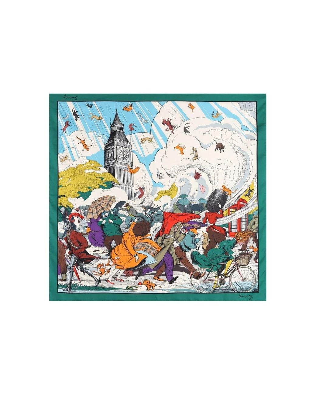 Burberry Blue Raining Cats And Dogs Silk Scarf