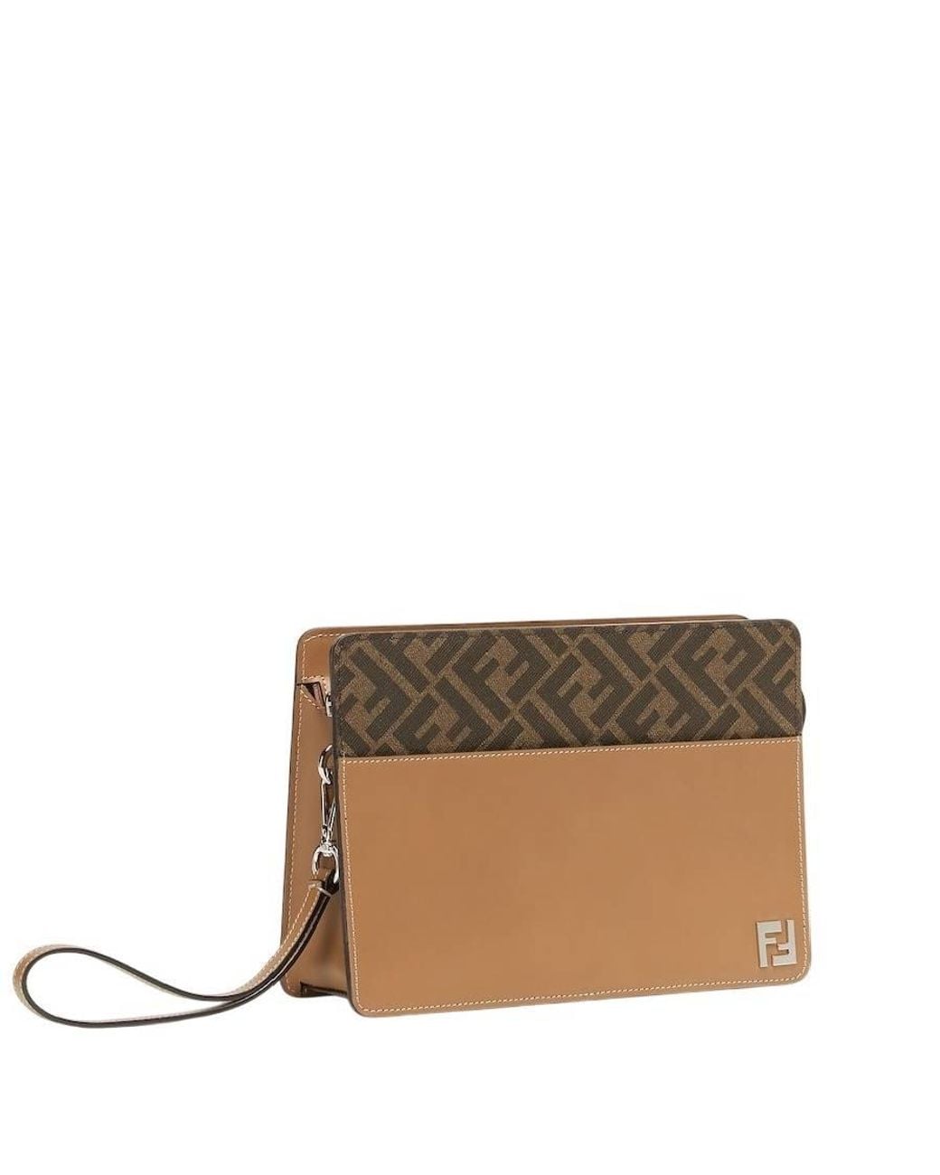 Fendi Brown Squared Logo Applique Standing Clutch for men