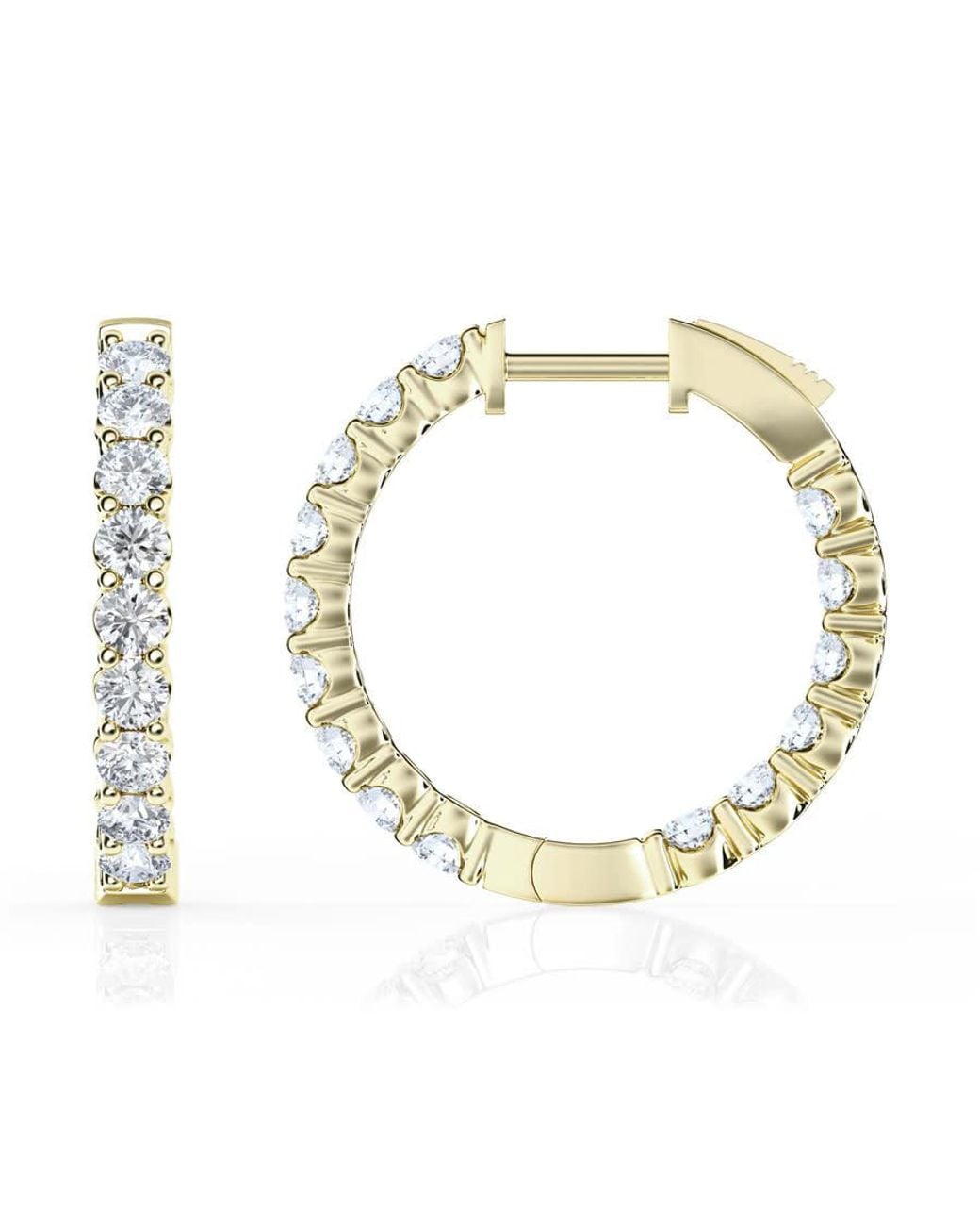 Brilliant Diamond Metallic 2 Carat Round Lab Grown Inside Out Diamond Huggie Hoop Earrings for men