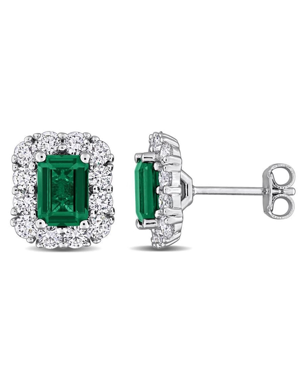 Created Forever Green 1 4/5Ct Tgw Created Emerald And 1 1/3Ct Tw Lab-Grown Diamond Halo Stud Earrings for men