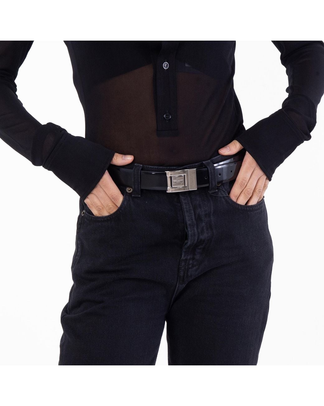 Saint Laurent Black Brushed Leather Buckle Belt, Cm for men