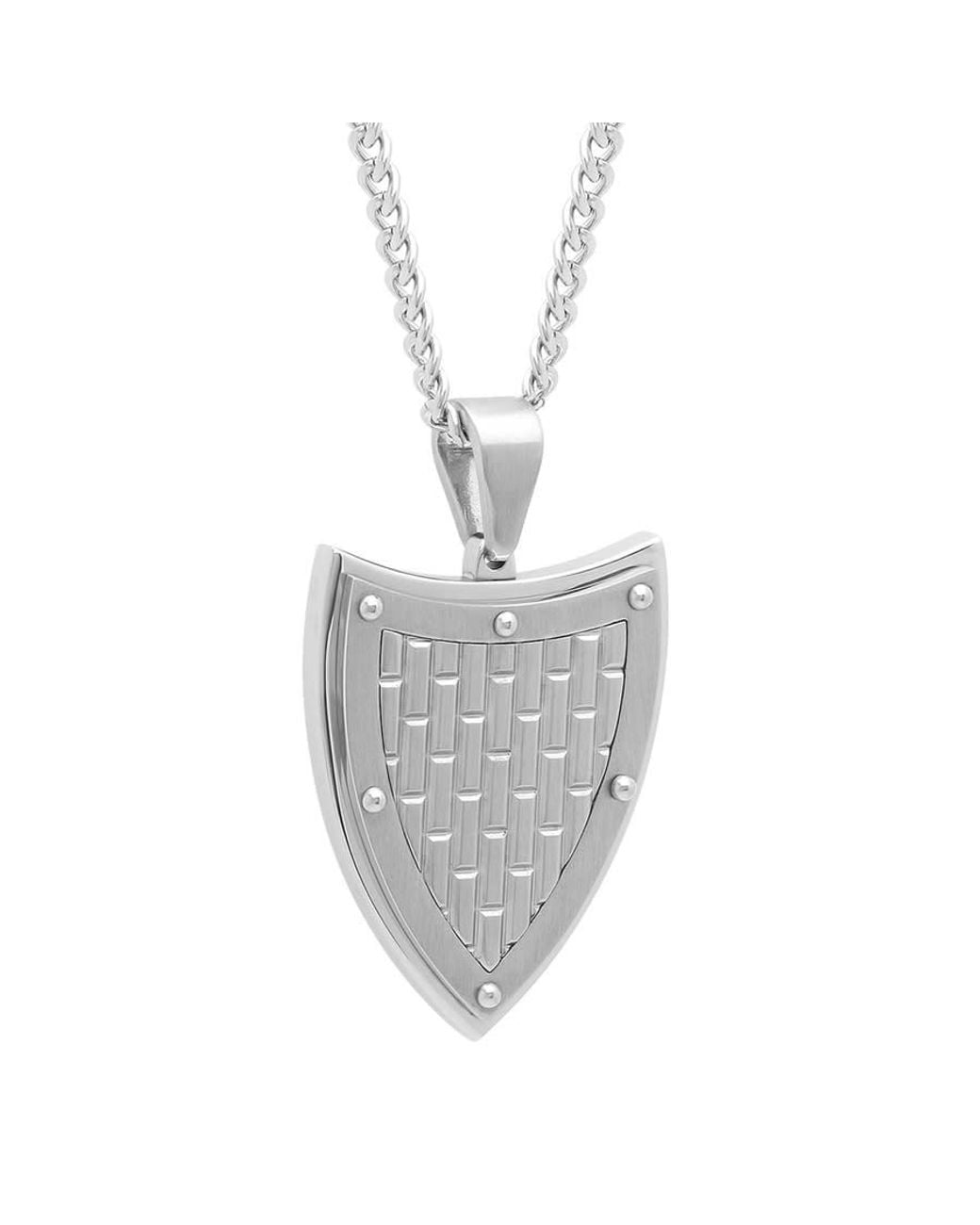 Robert Alton Metallic Brick Pattern Stainless Steel Shield Pendant for men