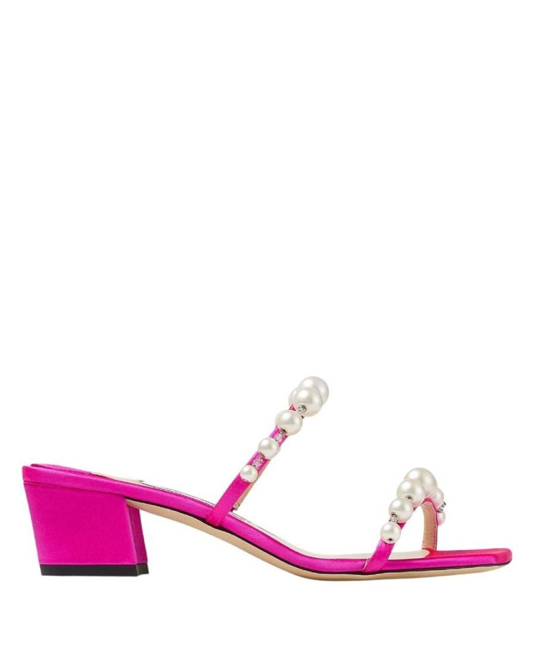 Jimmy Choo Pink Amara 45 Pearl Embellished Satin Mules, Brand Size 34 Us