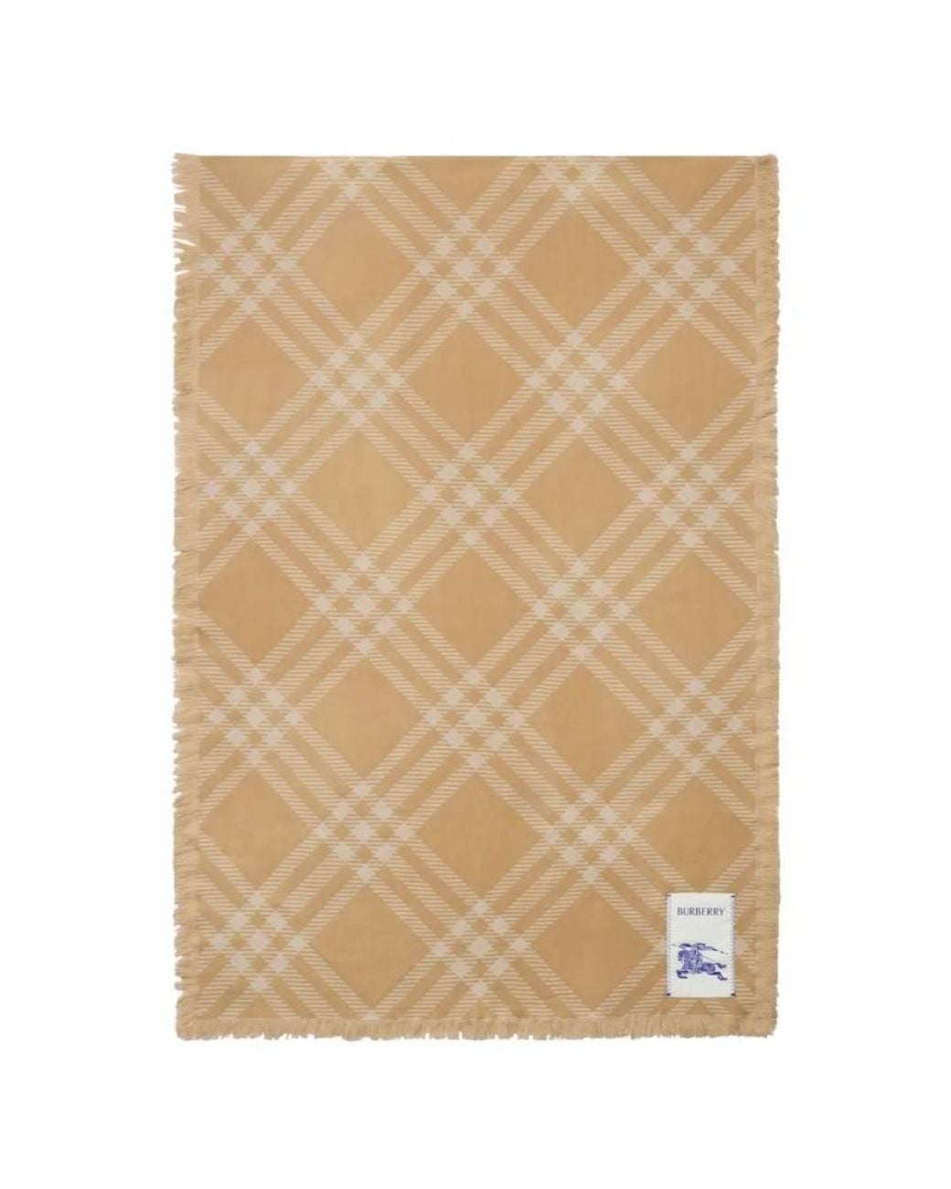 Burberry Natural Wide Check Pattern Wool Silk Scarf