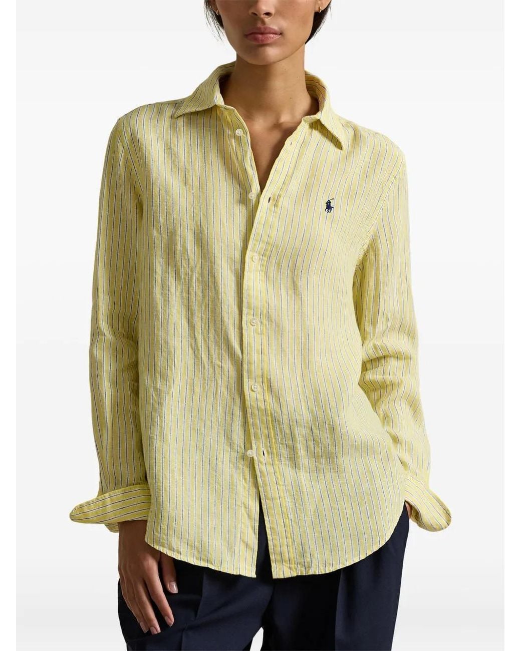 Polo Ralph Lauren Yellow Striped Linen Classic-Fit Shirt for men