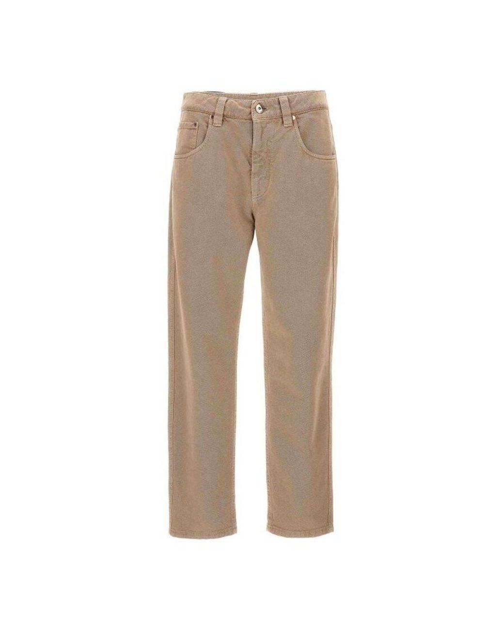 Brunello Cucinelli Natural Coffee Cream Cotton Straight Trousers, Brand Size 44 (Us for men