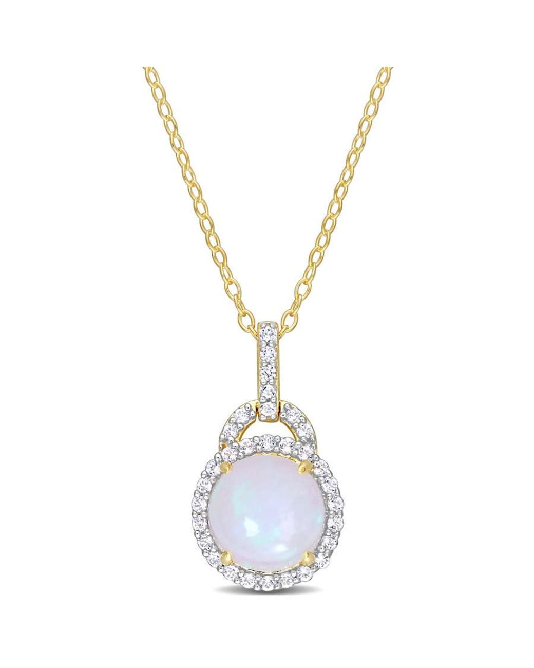 Amour Metallic 3 1/4 Ct Tgw Ethiopian Opal And Topaz Halo Pendant With Chain for men