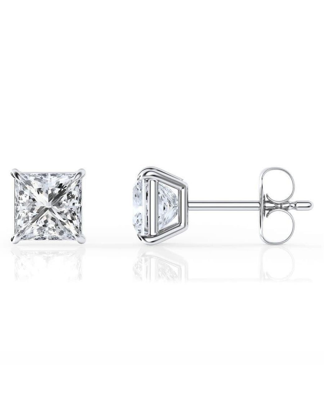 Brilliant Diamond Metallic 2 Carat Princess Cut Lab Grown Diamond Stud Earrings for men