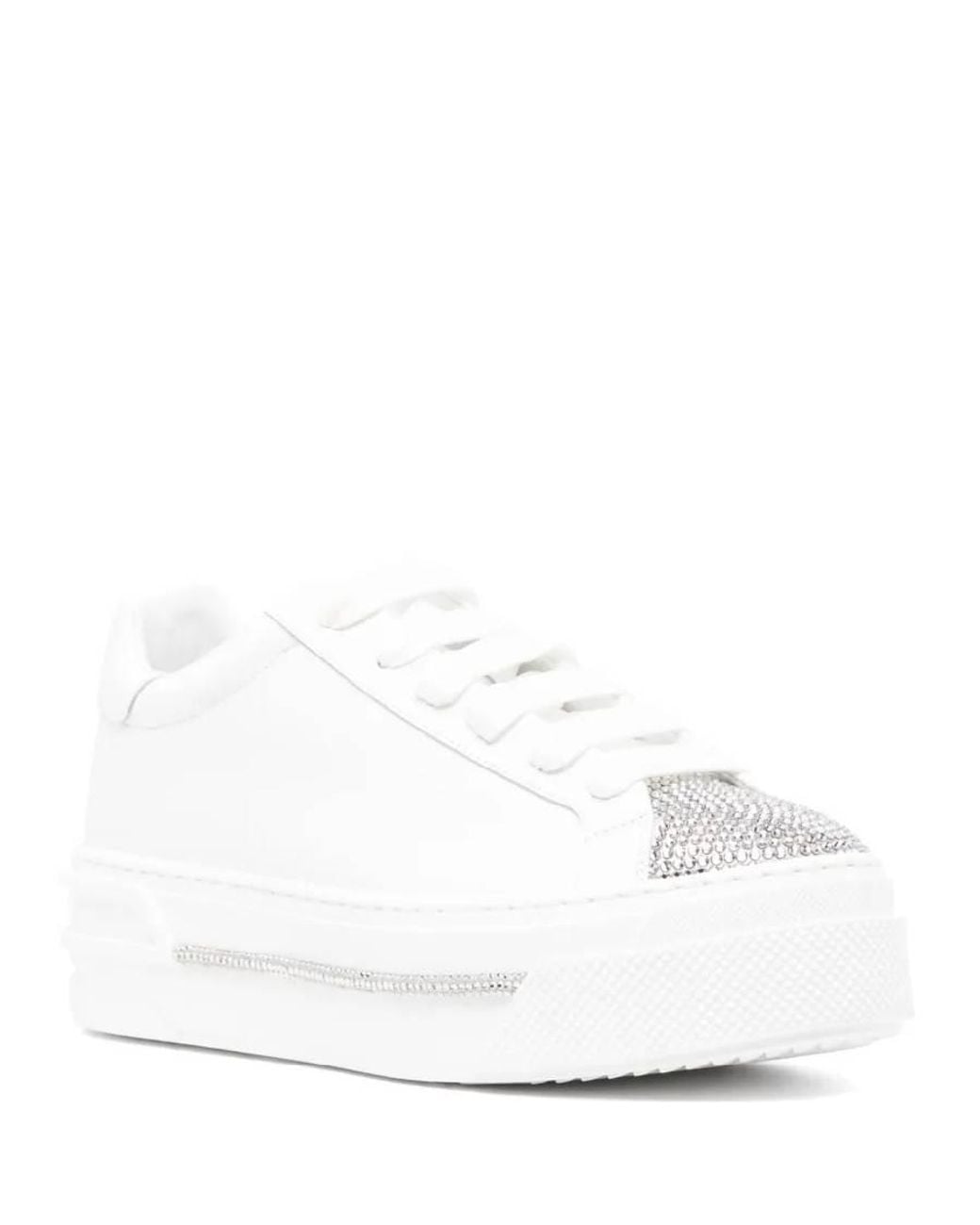 Rene Caovilla White Rene Caovilla Xtra Crystal Embellished Leather Sneakers for men