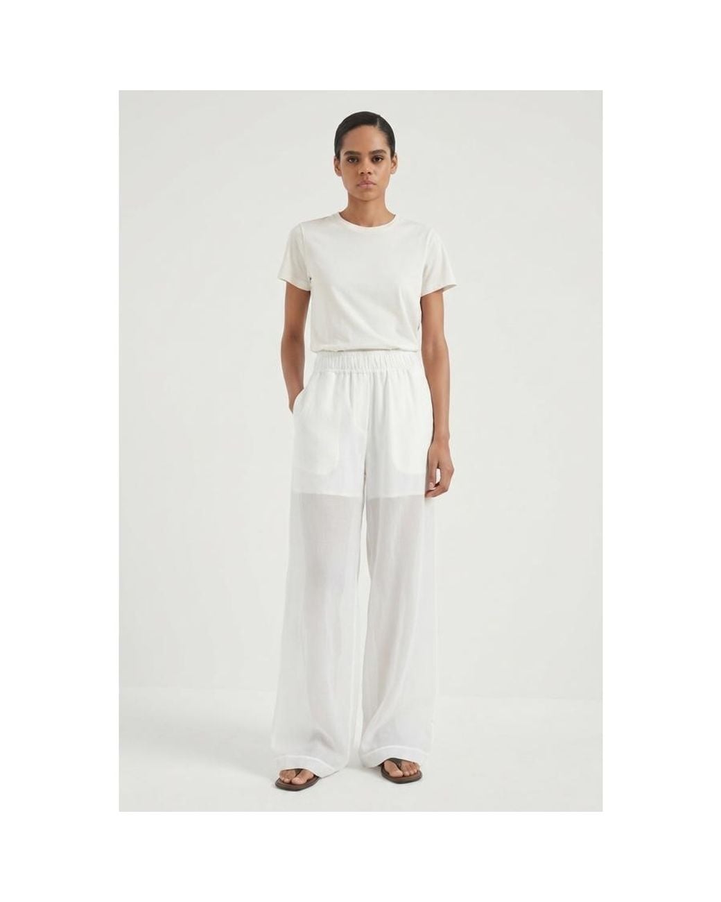 Brunello Cucinelli White Wide Leg Cotton Trousers, Brand Size 44 (Us for men