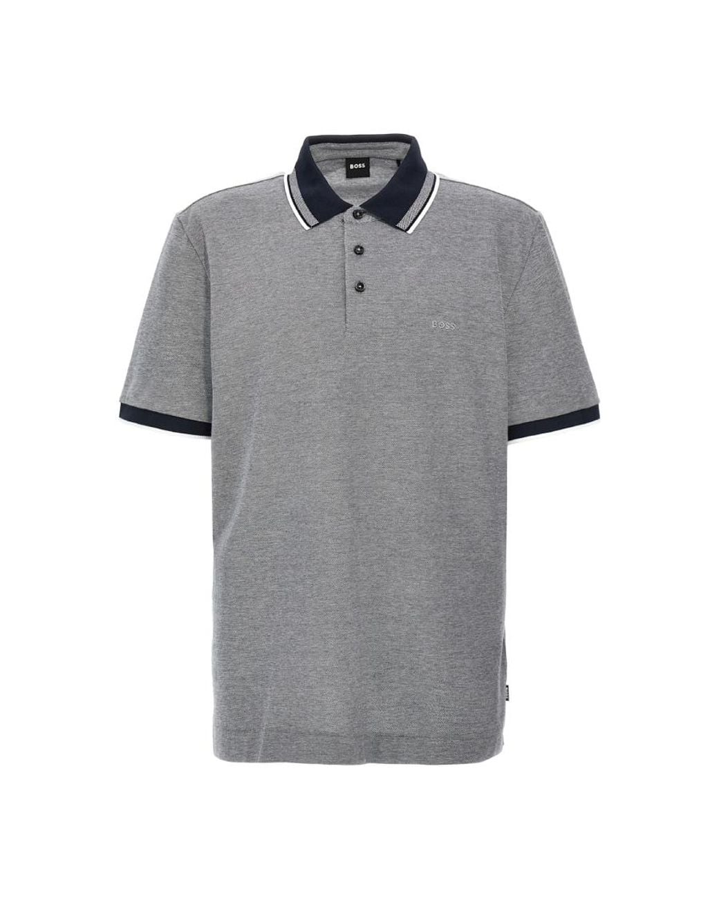 Boss Gray Logo-Detail Cotton Polo Shirt for men