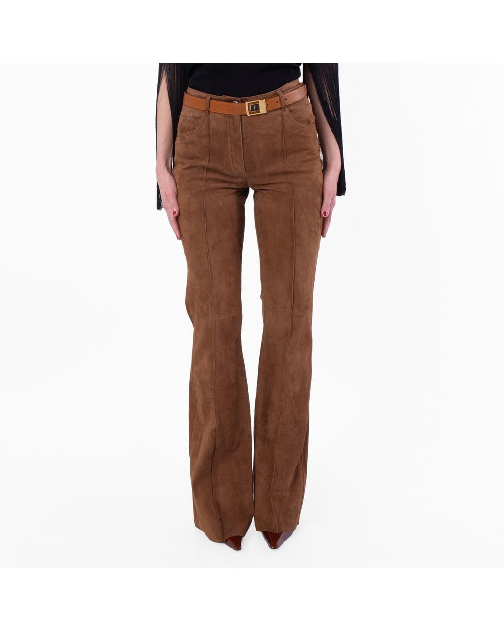 Ferragamo Brown Ferragamo Suede Flared Pants