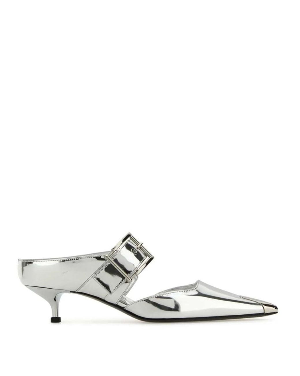McQueen White Punk 40Mm Mirrored Mules, Brand Size 37 Us
