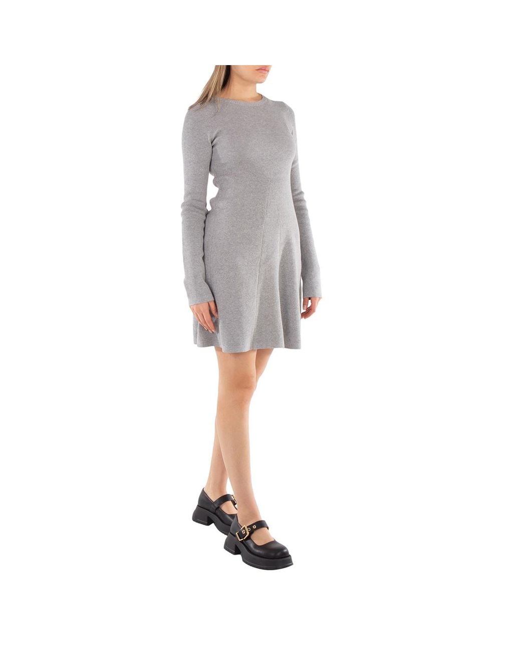 Calvin Klein Gray Ribbed Cotton Flared Jumper Dress