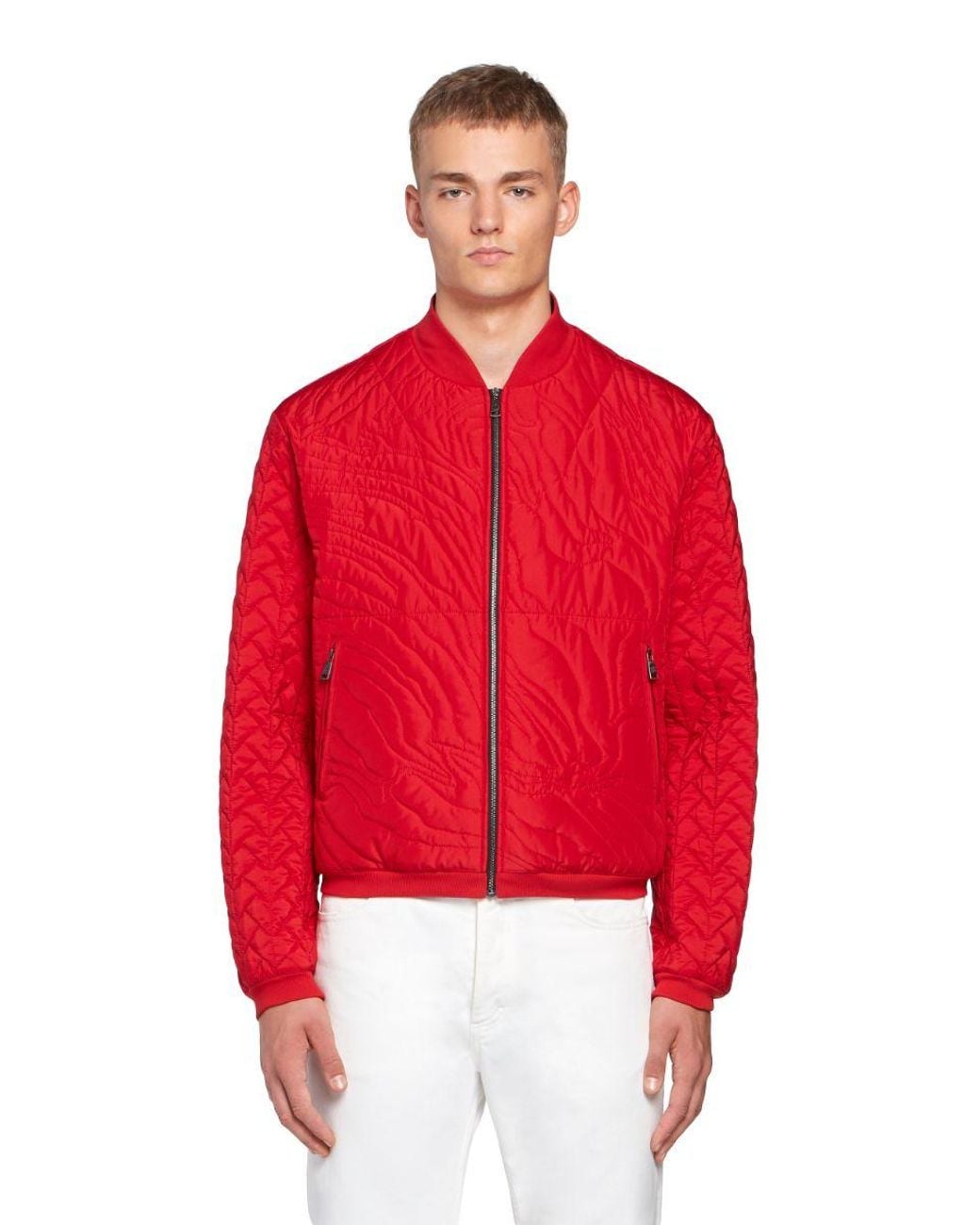 Roberto Cavalli Red Ruby Animalier Quilted Bomber Jacket, Brand Size 46 (Us for men