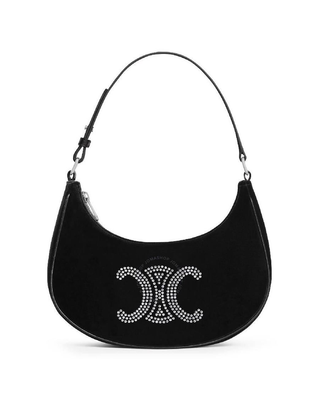 Celine Ava Triomphe Strass Velvet Shoulder Bag in Black | Lyst