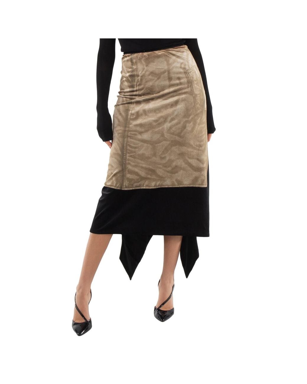 Loewe Black Trompe Loeil Midi Skirt, Brand Size 38