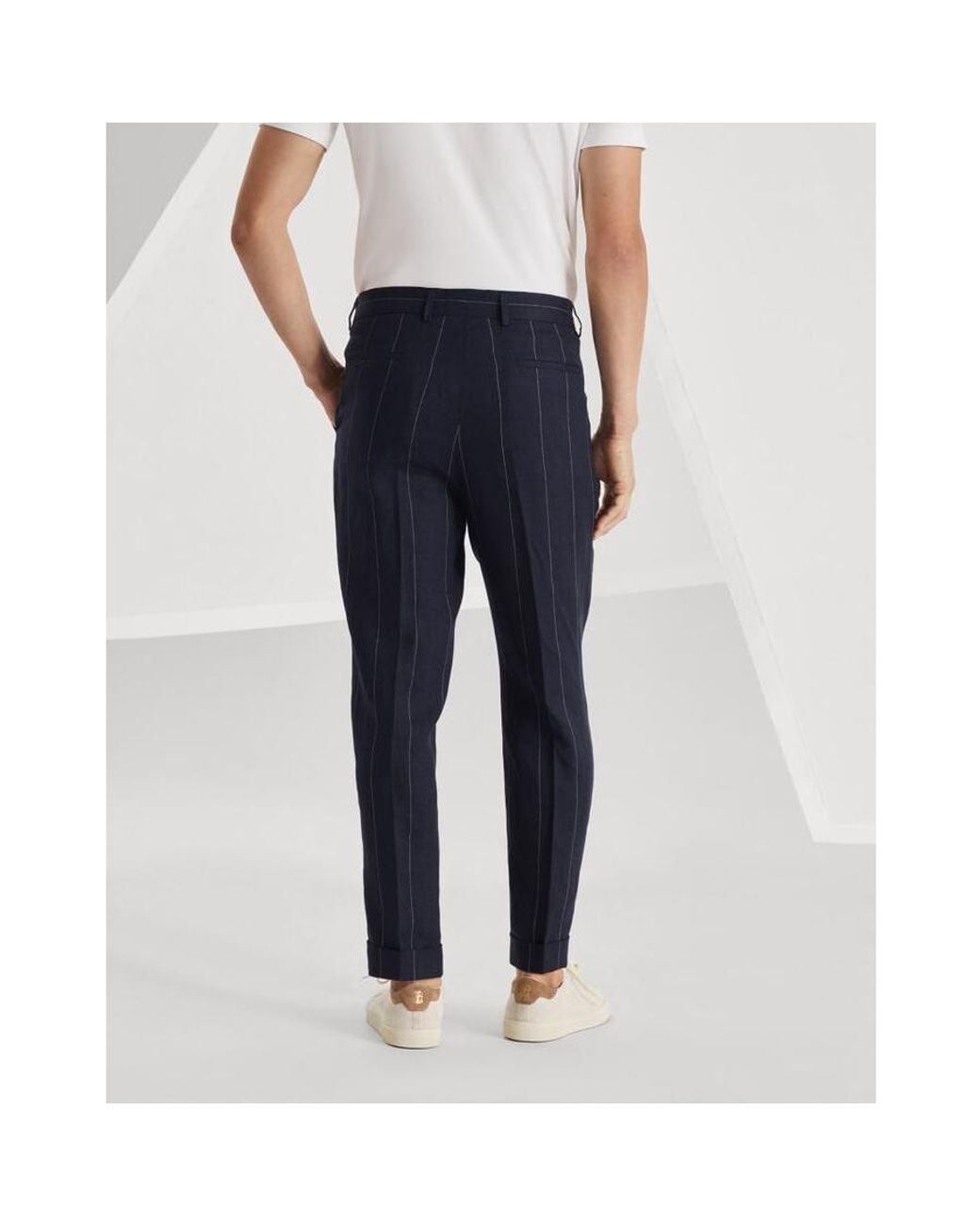 Brunello Cucinelli Blue Linen Tapered Trousers, Brand Size 46 (Us for men