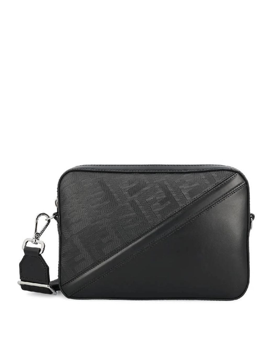 Fendi Black Diagonal Stripe Ff Motif Camera Crossbody Bag for men