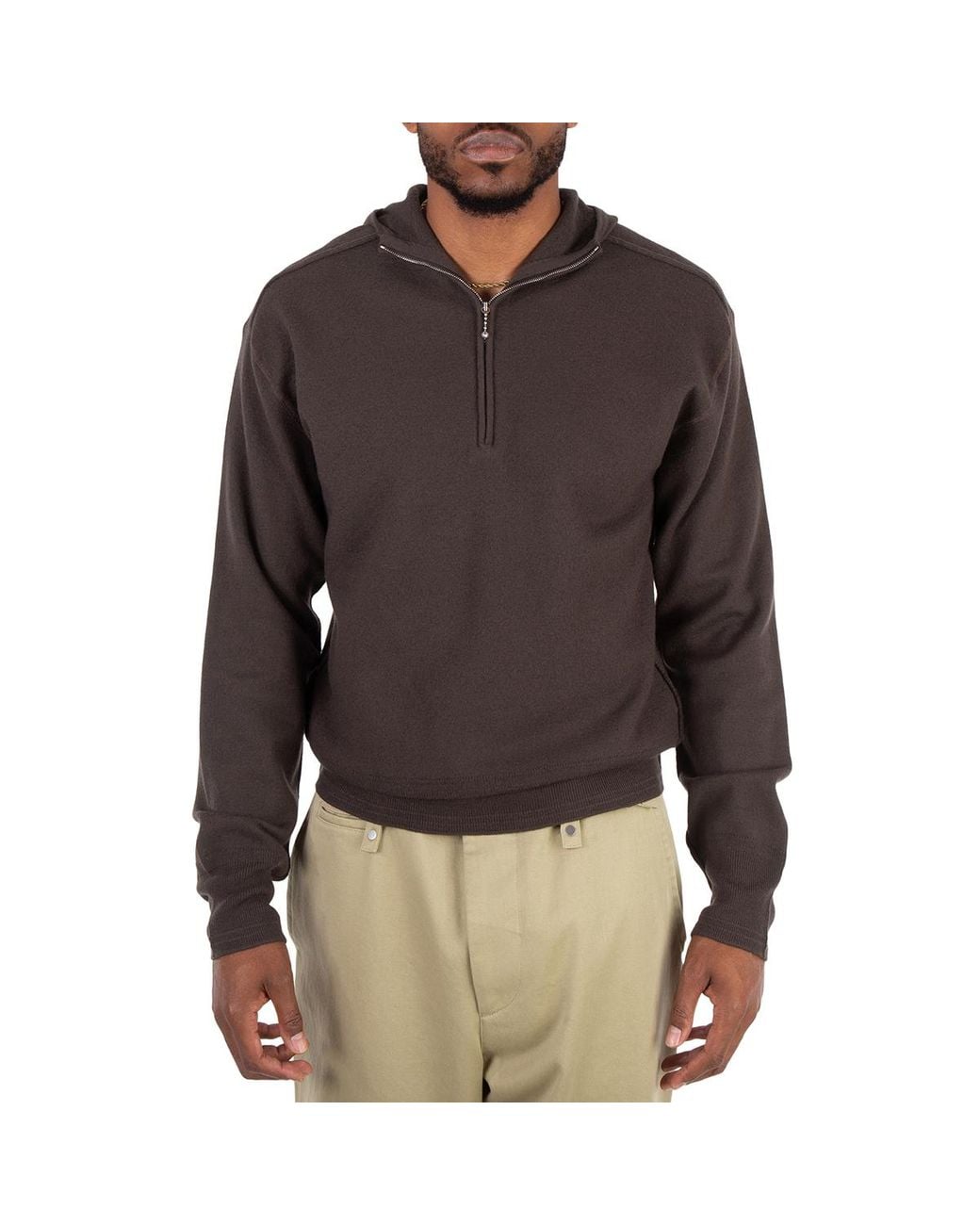 Burberry Gray Half-Zip Wool Hooded Sweatshirt for men