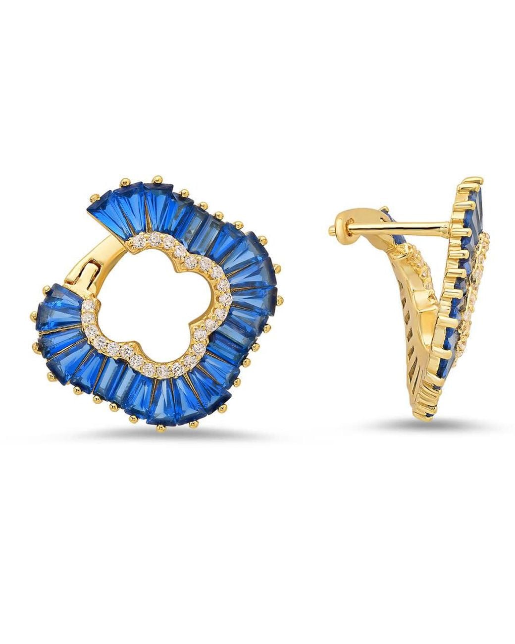 Kylie Harper Blue 14K Over Sapphire Cz Clover Statement Hoop Earrings for men