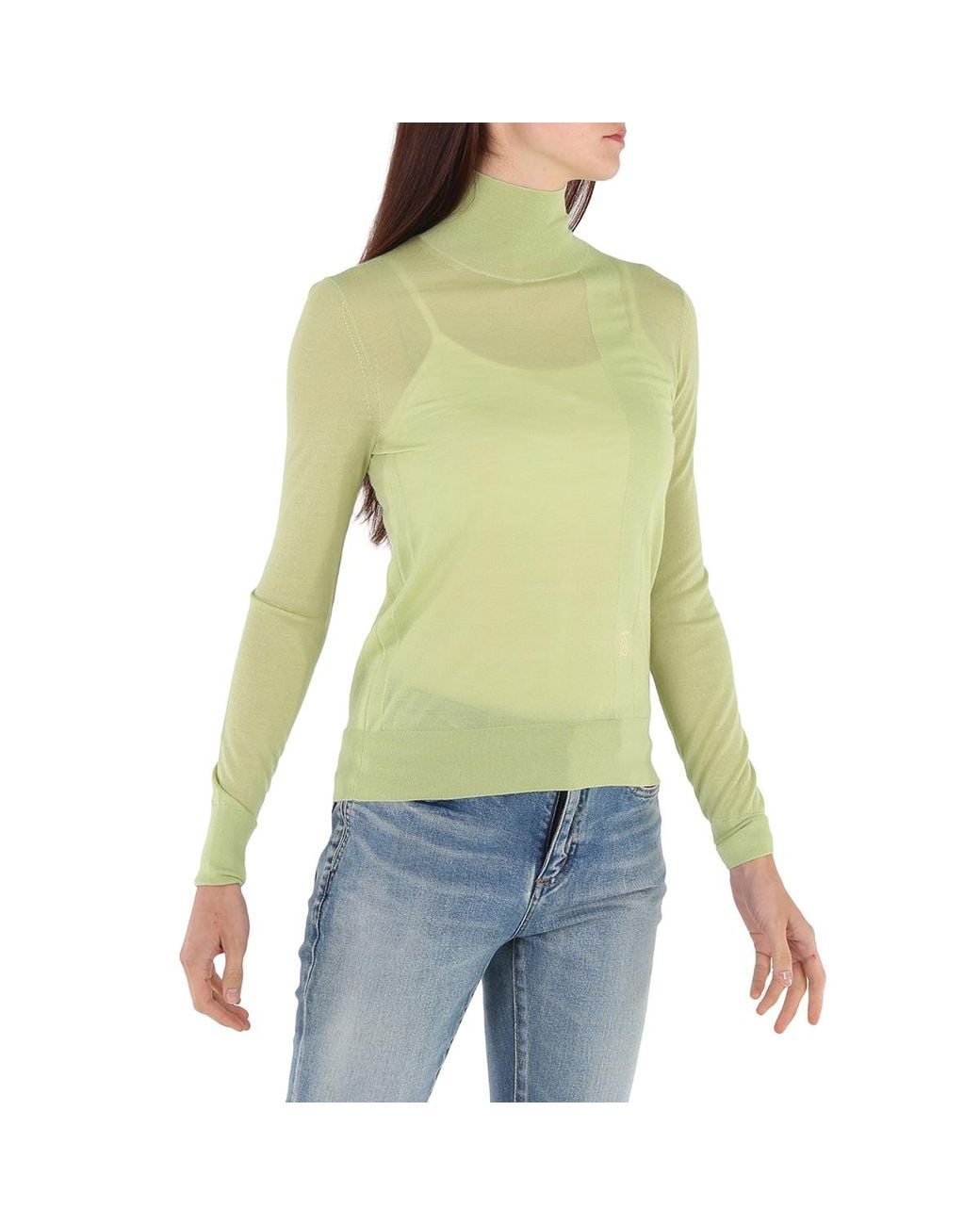 Burberry Green Ladies Mist Monogram-Embroidered Knitted Jumper