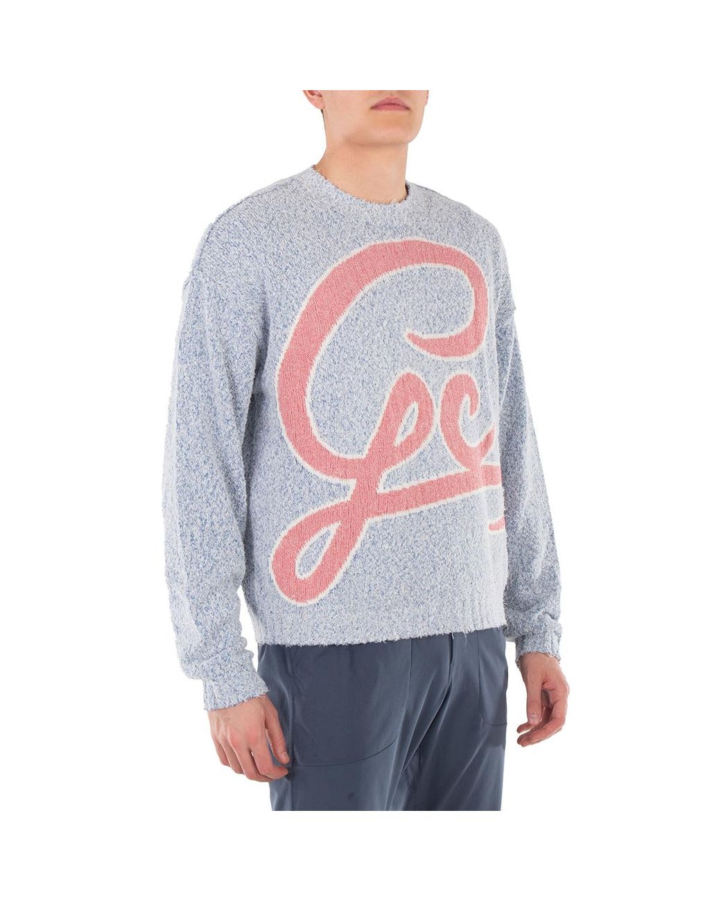 Gcds Gray Boucle Logo Knit Sweater for men