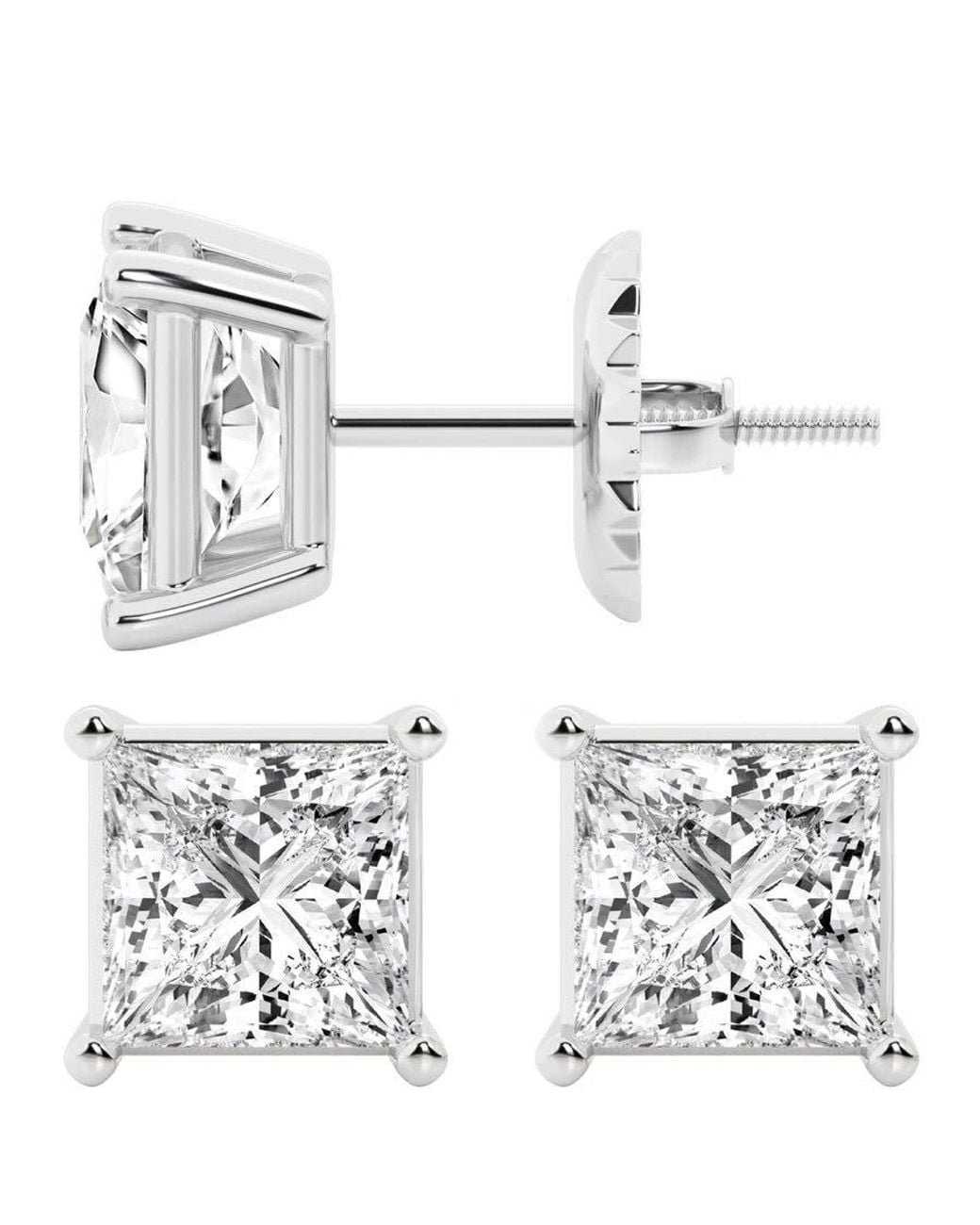 Brilliant Diamond White 6 Carat Princess Cut Lab Grown Diamond Stud Earrings for men