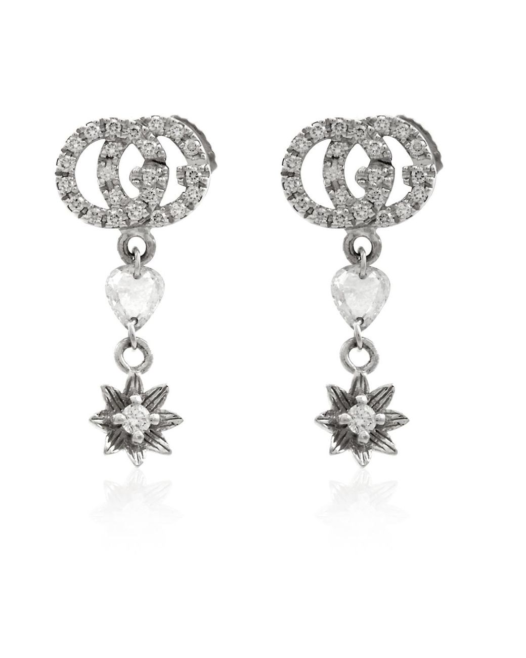 Gucci Metallic Ladies Flower And Double G Earrings With Diamonds for men