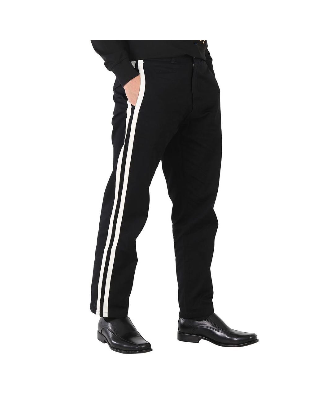 Roberto Cavalli Black Straight Leg Striped Cotton Trousers, Brand Size 52 (Waist for men
