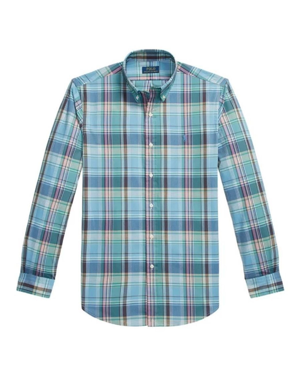 Polo Ralph Lauren Blue Custom Fit Plaid Poplin Shirt for men